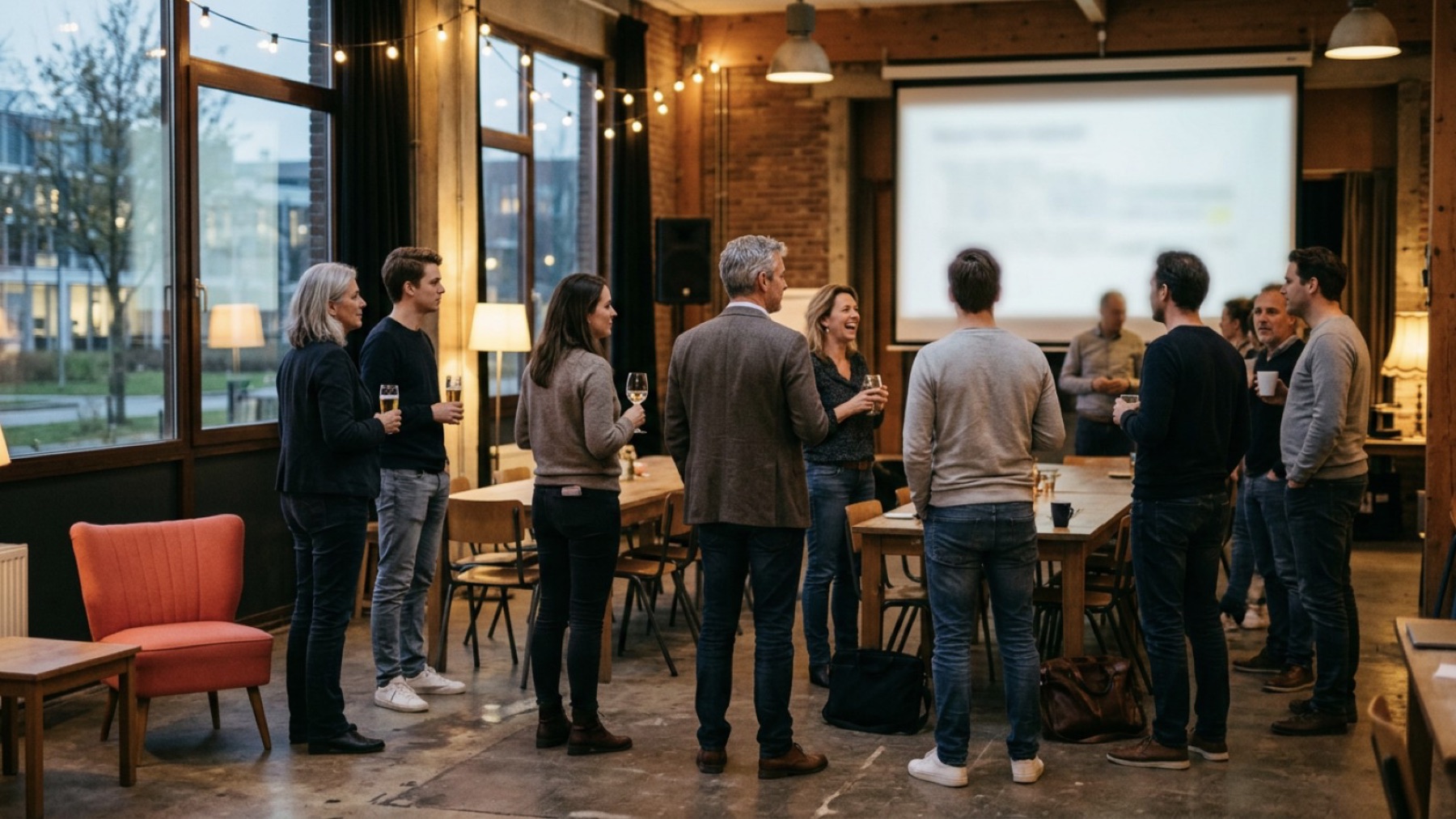 Het AI-café: leden kijken naar een demo in de studio